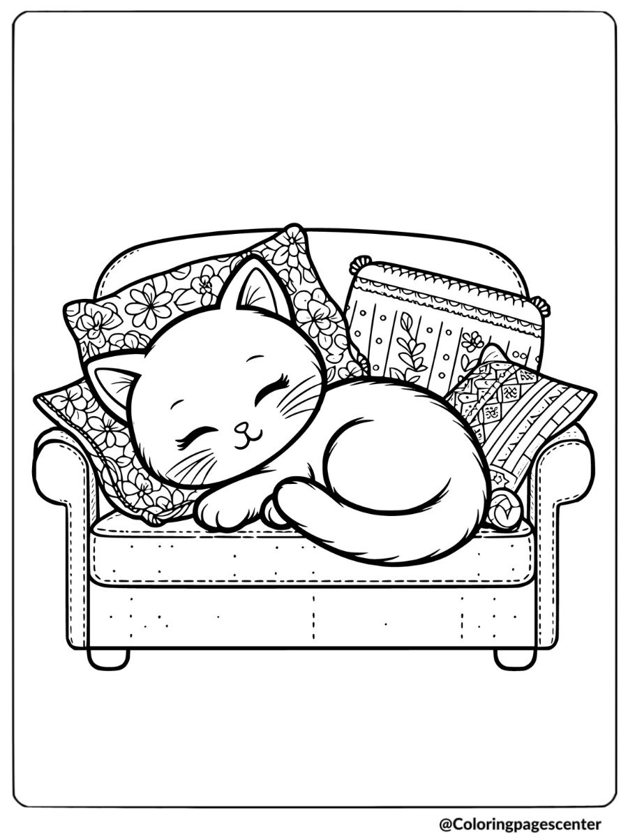 Easy Cat Coloring Page